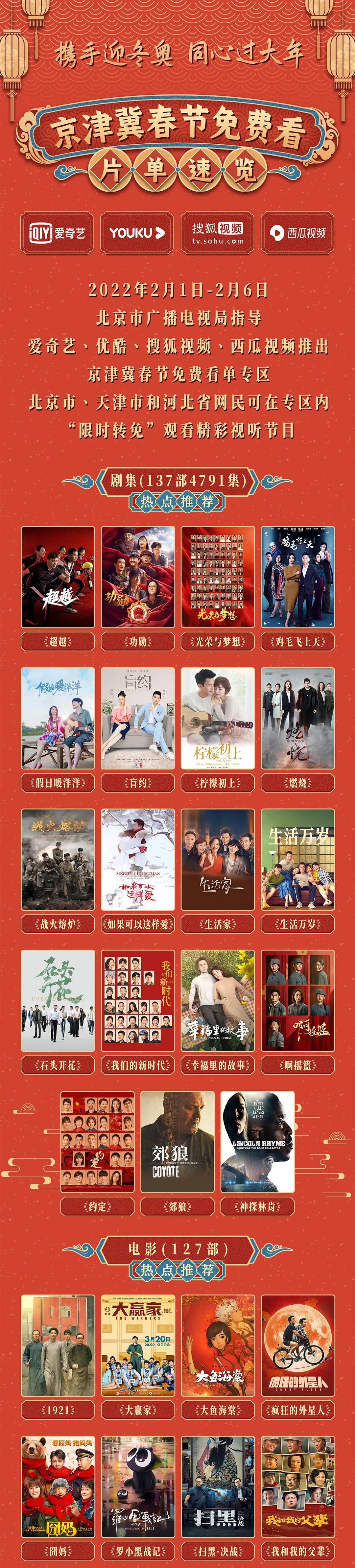 北京市广播电视局将开展“携手迎冬奥 同心过大年”京津冀网络视听免费看活动1